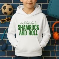 Most Likely To Be Shamrock And Roll Funny St Patricks Day Kids Hoodie thumb 2