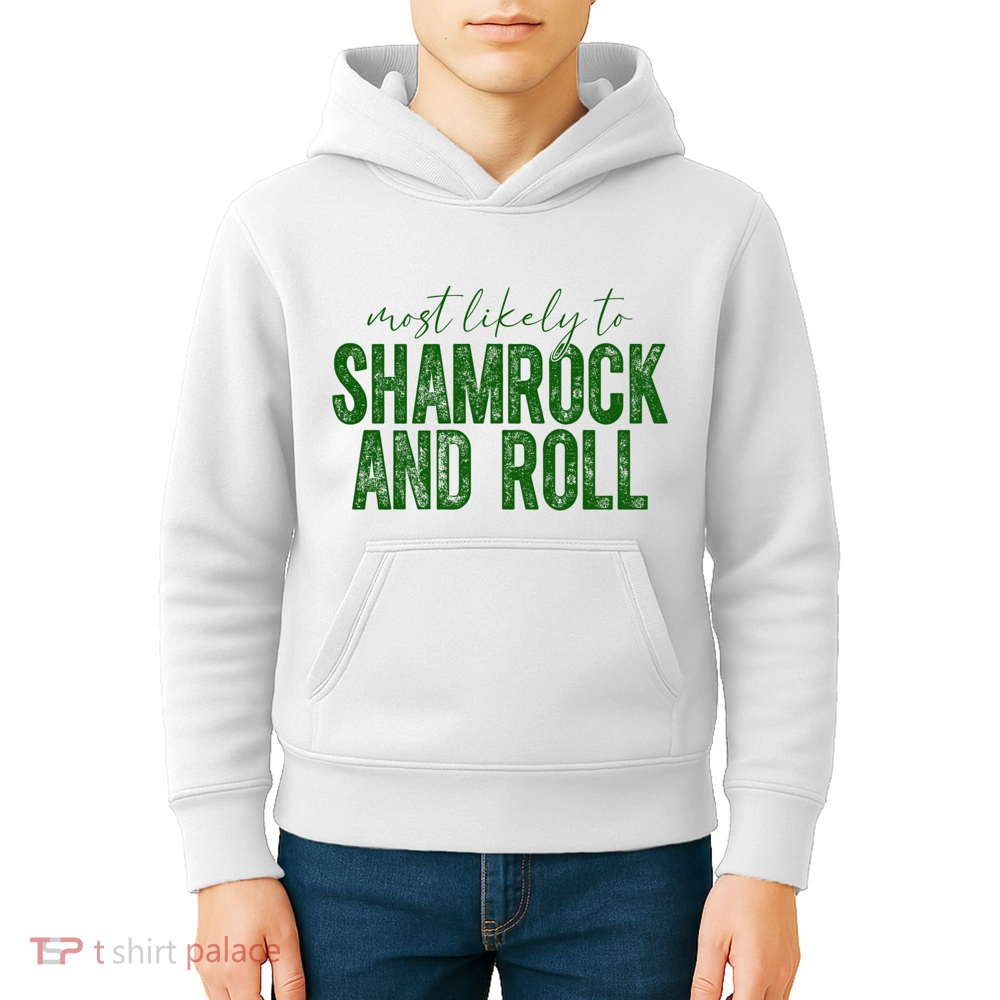Most Likely To Be Shamrock And Roll Funny St Patricks Day Kids Hoodie