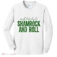 Most Likely To Be Shamrock And Roll Funny St Patricks Day Kids Long Sleeve Shirt thumb 0