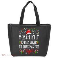 Most Likely To Peek Under The Christmas tree Family Xma Tote Bag thumb 0