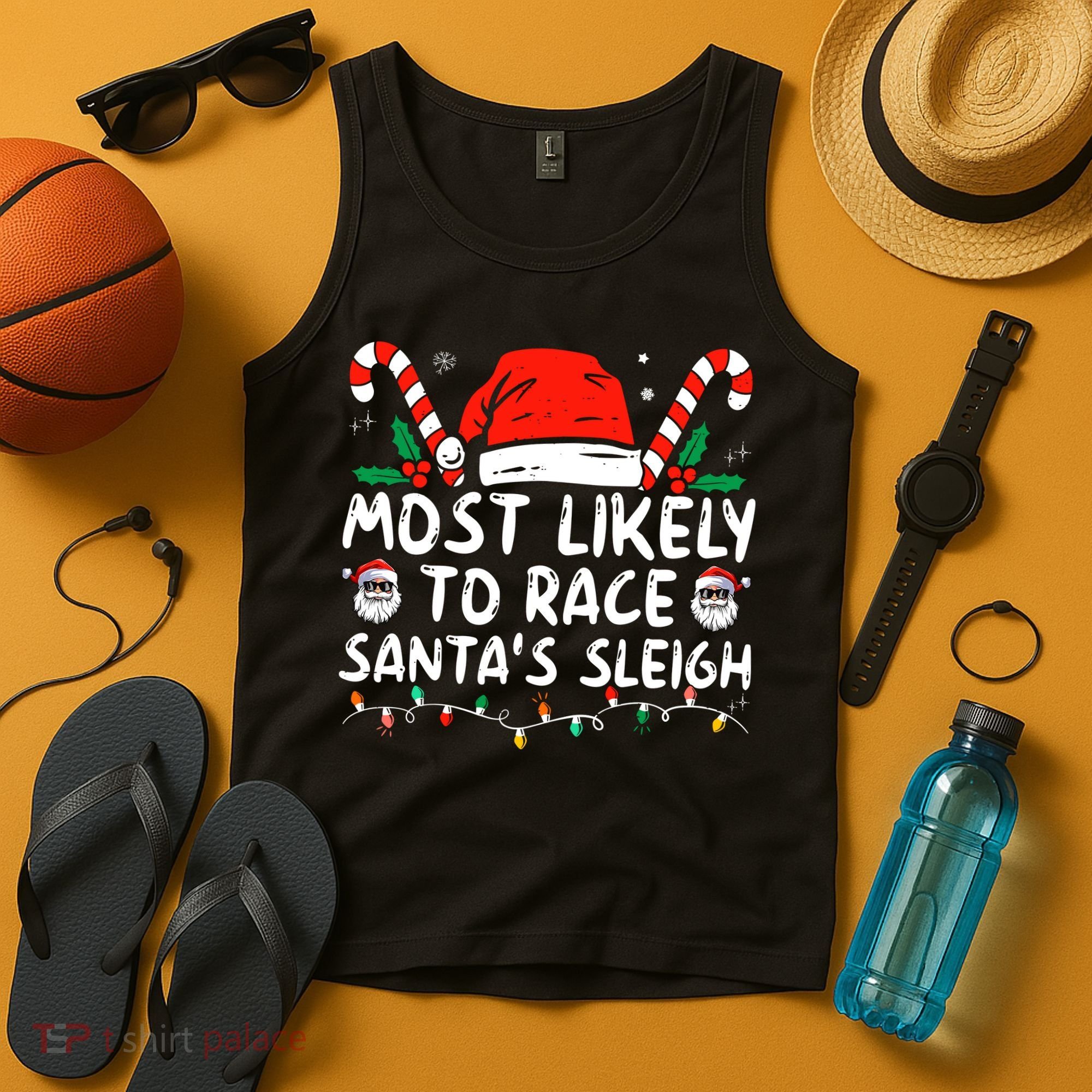 Most Likely To Race SantaS Sleigh Christmas Pajamas Tank Top