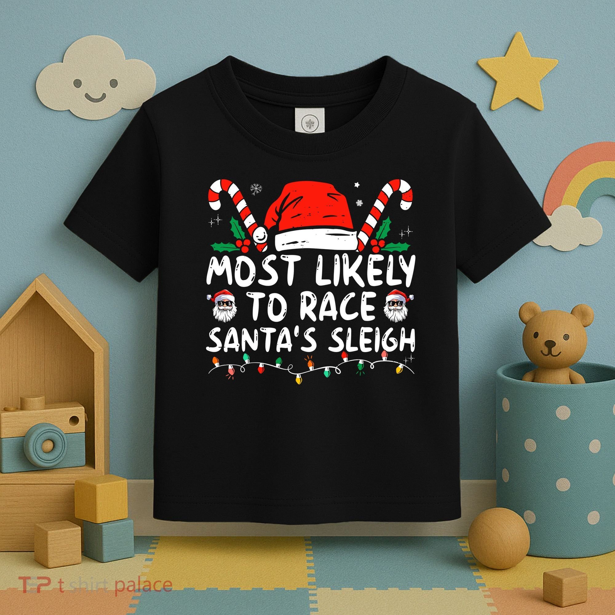 Most Likely To Race SantaS Sleigh Christmas Pajamas Toddler T-Shirt