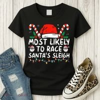 Most Likely To Race SantaS Sleigh Christmas Pajamas Women's T-Shirt thumb 3