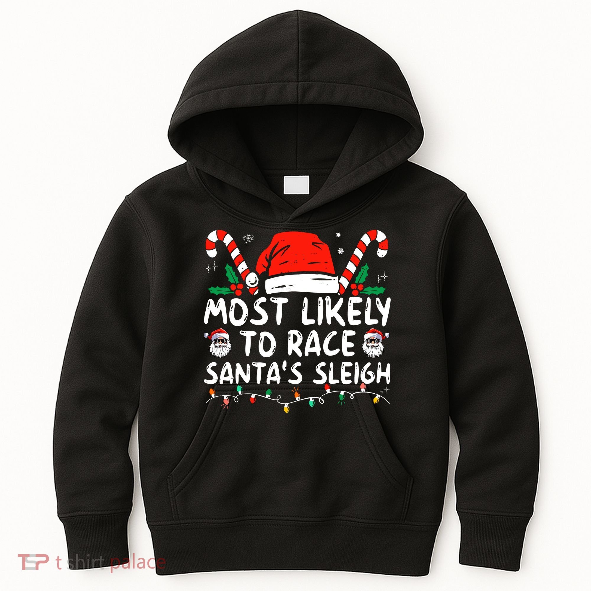 Most Likely To Race SantaS Sleigh Christmas Pajamas Kids Hoodie