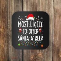 Most Likely To Offer Santa A Beer Funny Drinking Christmas Coaster thumb 0