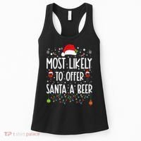 Most Likely To Offer Santa A Beer Funny Drinking Christmas Women's Tank Top thumb 0