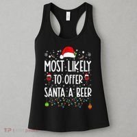 Most Likely To Offer Santa A Beer Funny Drinking Christmas Women's Tank Top thumb 3