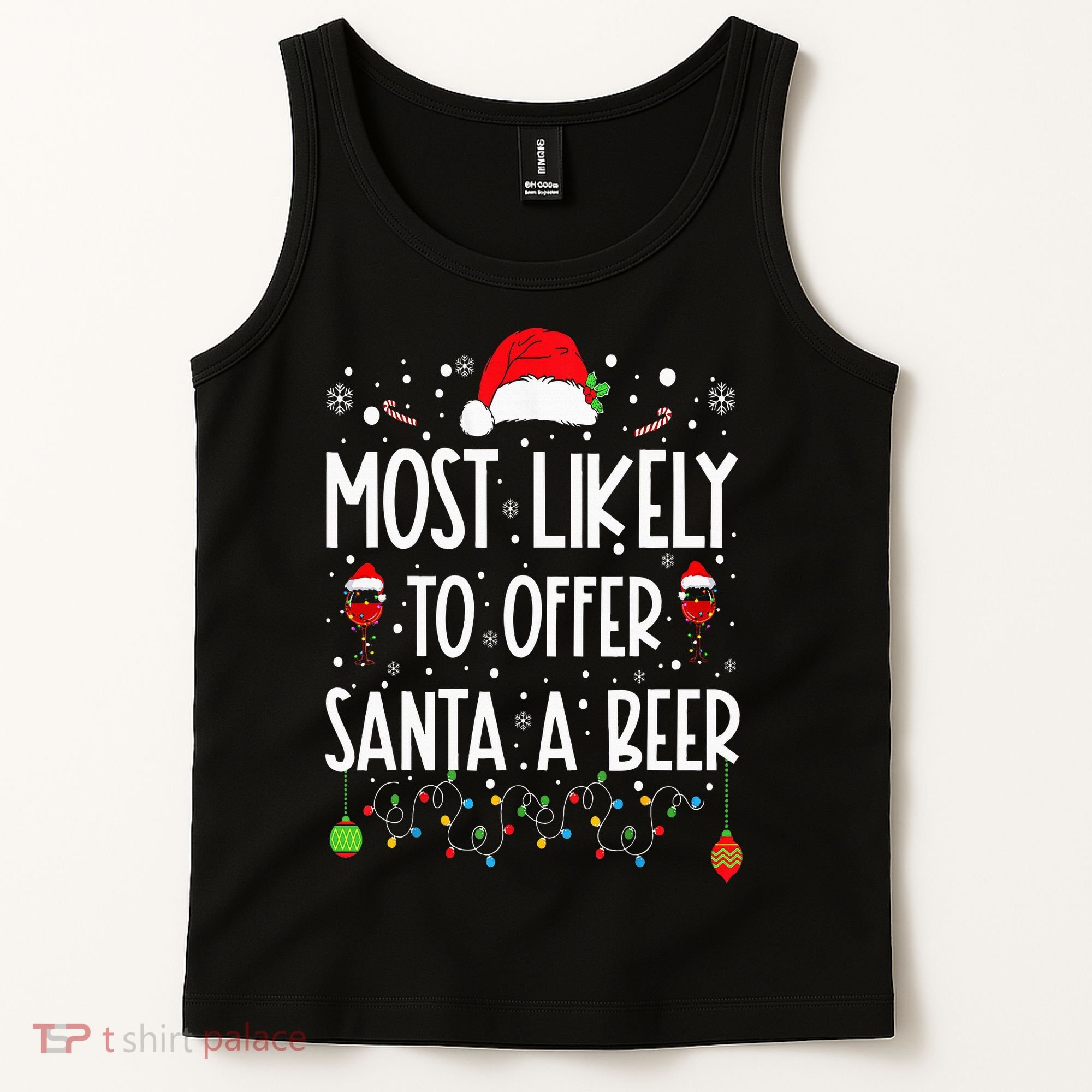Most Likely To Offer Santa A Beer Funny Drinking Christmas Tank Top