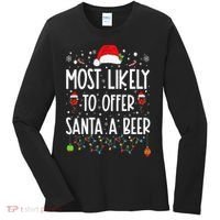 Most Likely To Offer Santa A Beer Funny Drinking Christmas Women's Long Sleeve Shirt thumb 0