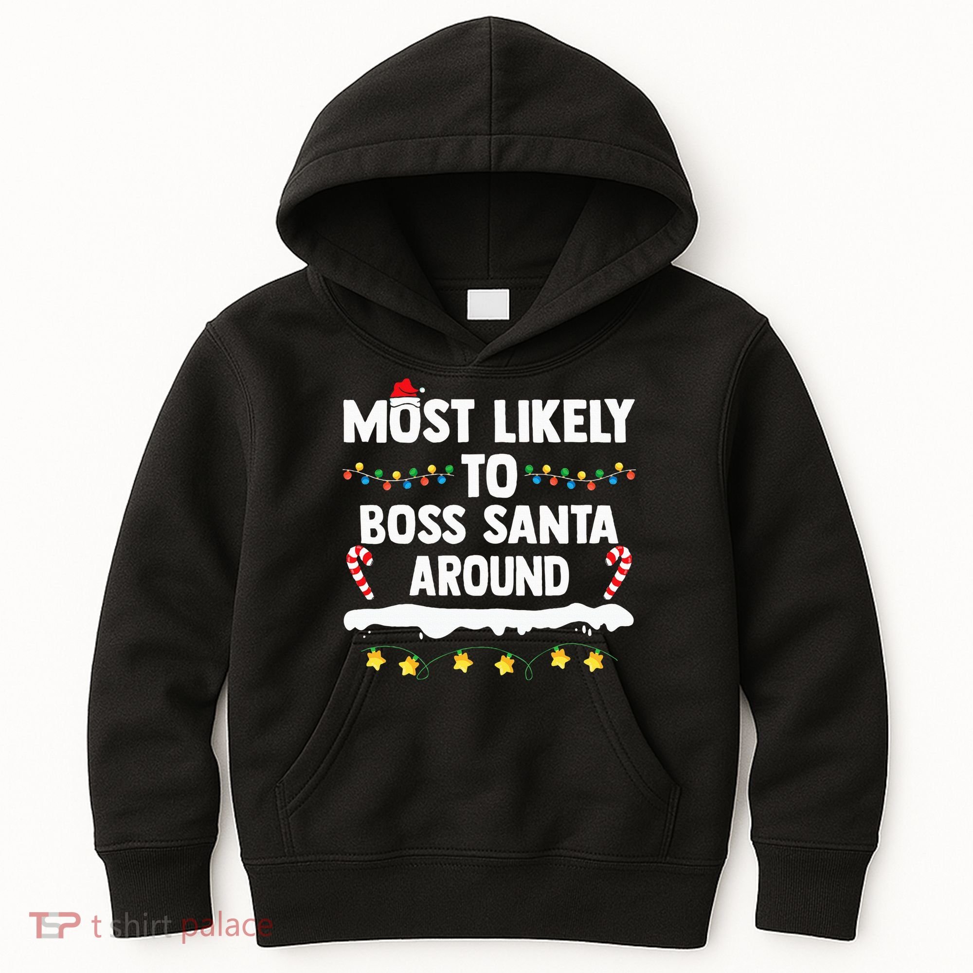 Most Likely To Boss Santa Around Matching Family Christmas Kids Hoodie
