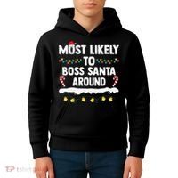 Most Likely To Boss Santa Around Matching Family Christmas Kids Hoodie thumb 4