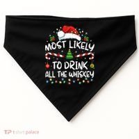 Most Likely To Drink All The Whiskey Santa Christmas USA-Made Doggie Bandana thumb 0