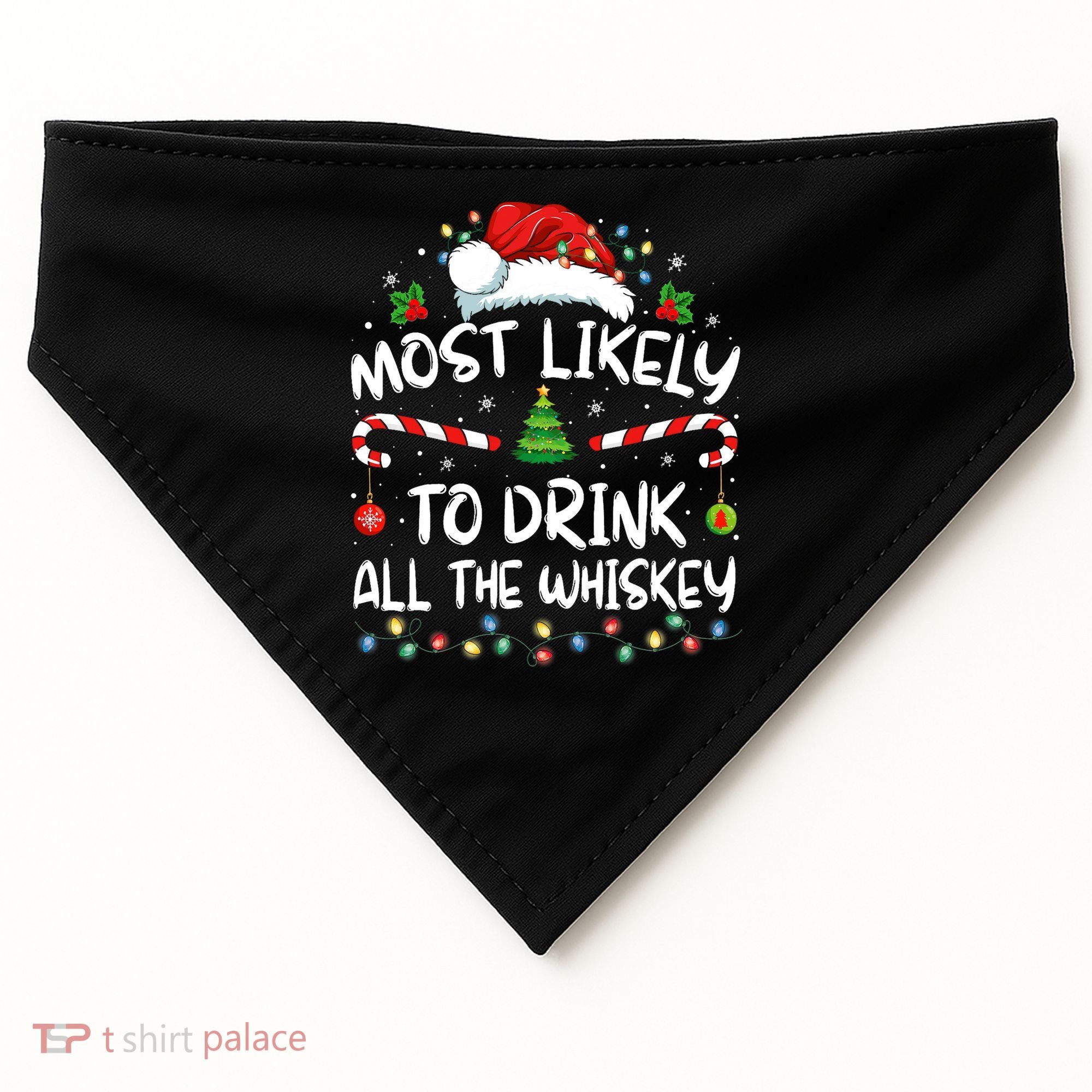 Most Likely To Drink All The Whiskey Santa Christmas USA-Made Doggie Bandana
