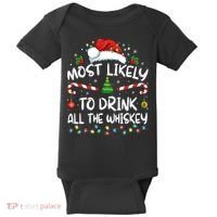 Most Likely To Drink All The Whiskey Santa Christmas Baby Bodysuit thumb 0