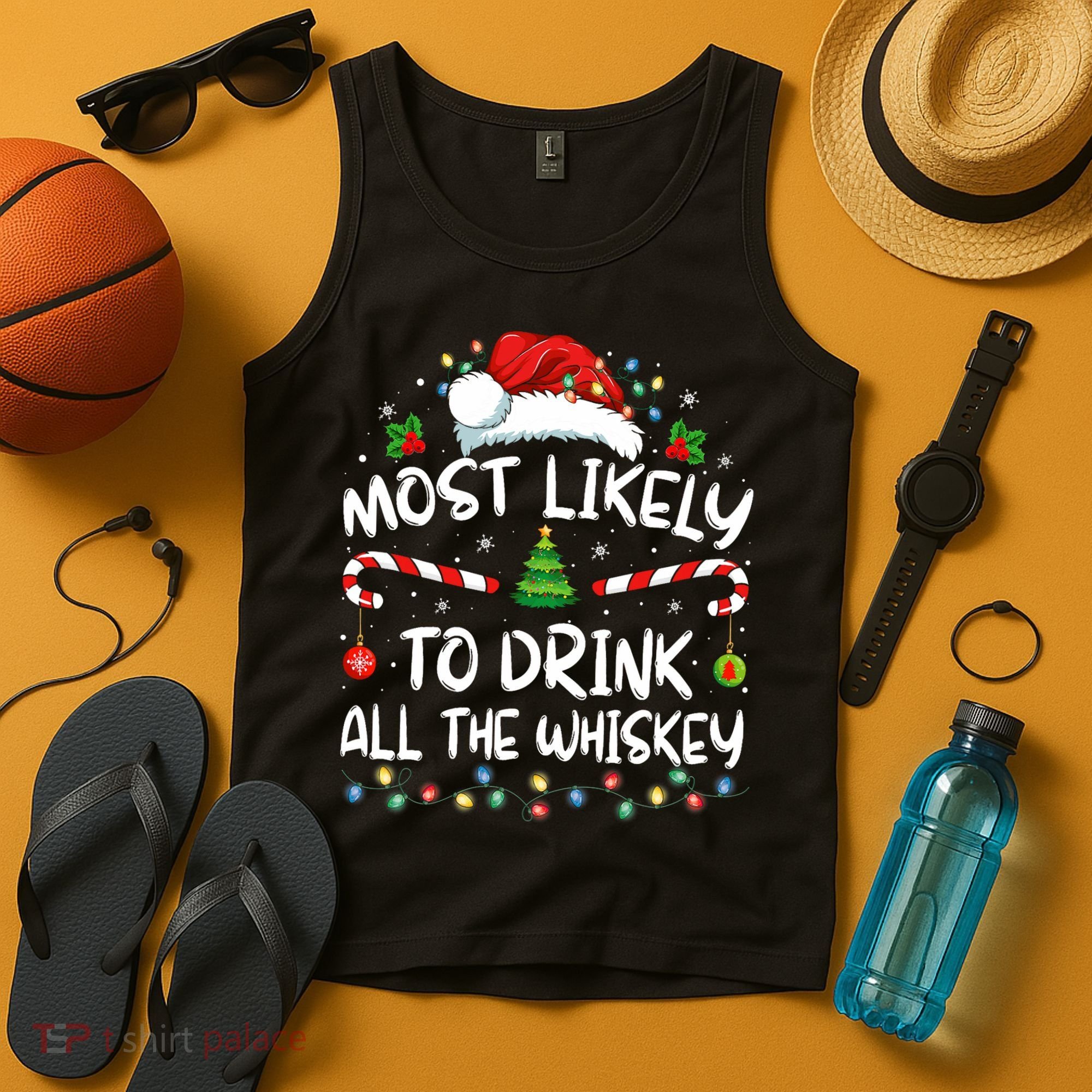 Most Likely To Drink All The Whiskey Santa Christmas Tank Top