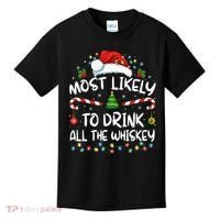 Most Likely To Drink All The Whiskey Santa Christmas Kids T-Shirt thumb 0