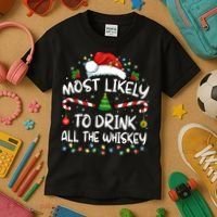 Most Likely To Drink All The Whiskey Santa Christmas Kids T-Shirt thumb 3