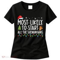 Most Likely To Start All The Shenanigans Family Xmas Holiday Women's T-Shirt thumb 0