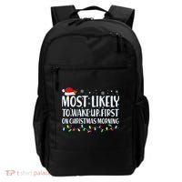 Most Likely To Wake Up First On Christmas Morning Xmas Light Backpack thumb 0