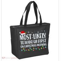 Most Likely To Wake Up First On Christmas Morning Xmas Light Tote Bag thumb 2
