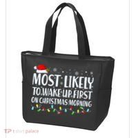 Most Likely To Wake Up First On Christmas Morning Xmas Light Tote Bag thumb 3