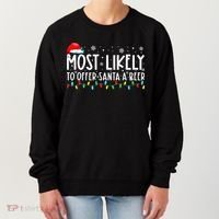Most Likely To Offer Santa A Beer Funny Drinking Christmas Women's Sweatshirt thumb 0