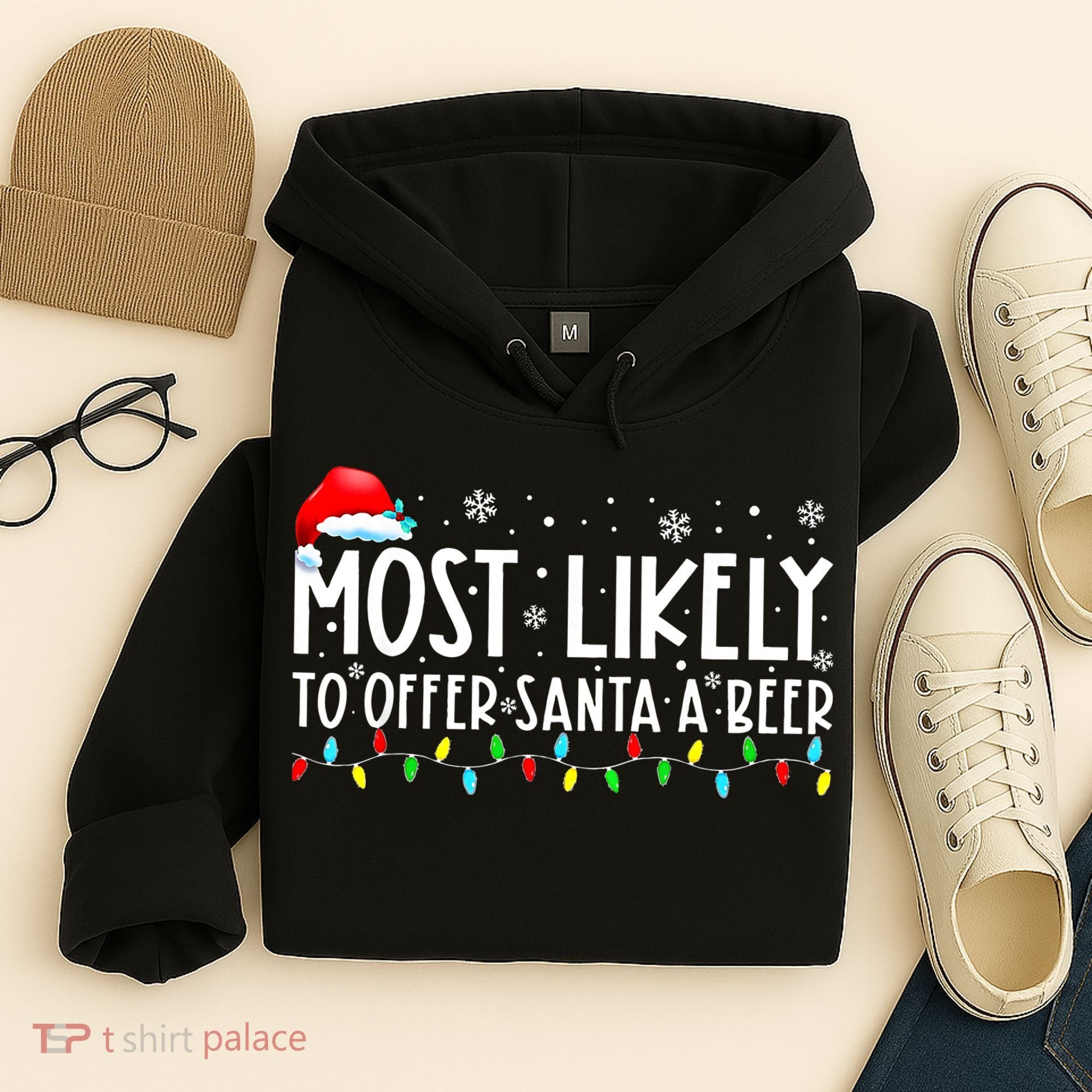 Most Likely To Offer Santa A Beer Funny Drinking Christmas Hoodie