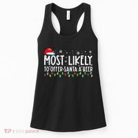 Most Likely To Offer Santa A Beer Funny Drinking Christmas Women's Tank Top thumb 0