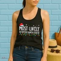 Most Likely To Offer Santa A Beer Funny Drinking Christmas Women's Tank Top thumb 2