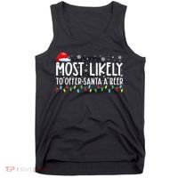 Most Likely To Offer Santa A Beer Funny Drinking Christmas Tank Top thumb 0