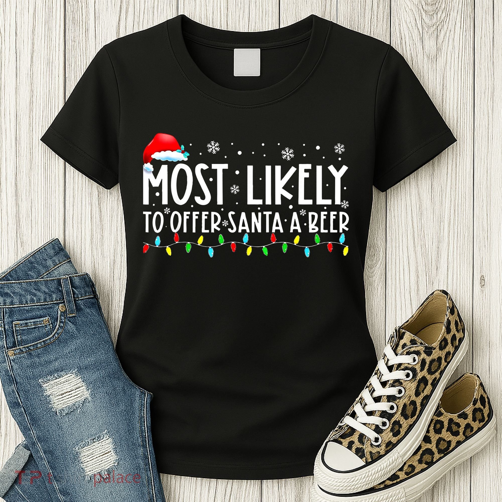 Most Likely To Offer Santa A Beer Funny Drinking Christmas Women's T-Shirt