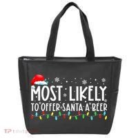 Most Likely To Offer Santa A Beer Funny Drinking Christmas Tote Bag thumb 0