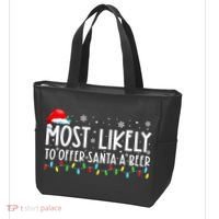 Most Likely To Offer Santa A Beer Funny Drinking Christmas Tote Bag thumb 3