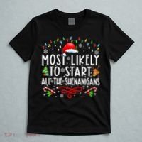 Most Likely To Start All The Shenanigans Family Xmas Holiday T-Shirt thumb 5
