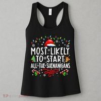 Most Likely To Start All The Shenanigans Family Xmas Holiday Women's Tank Top thumb 3