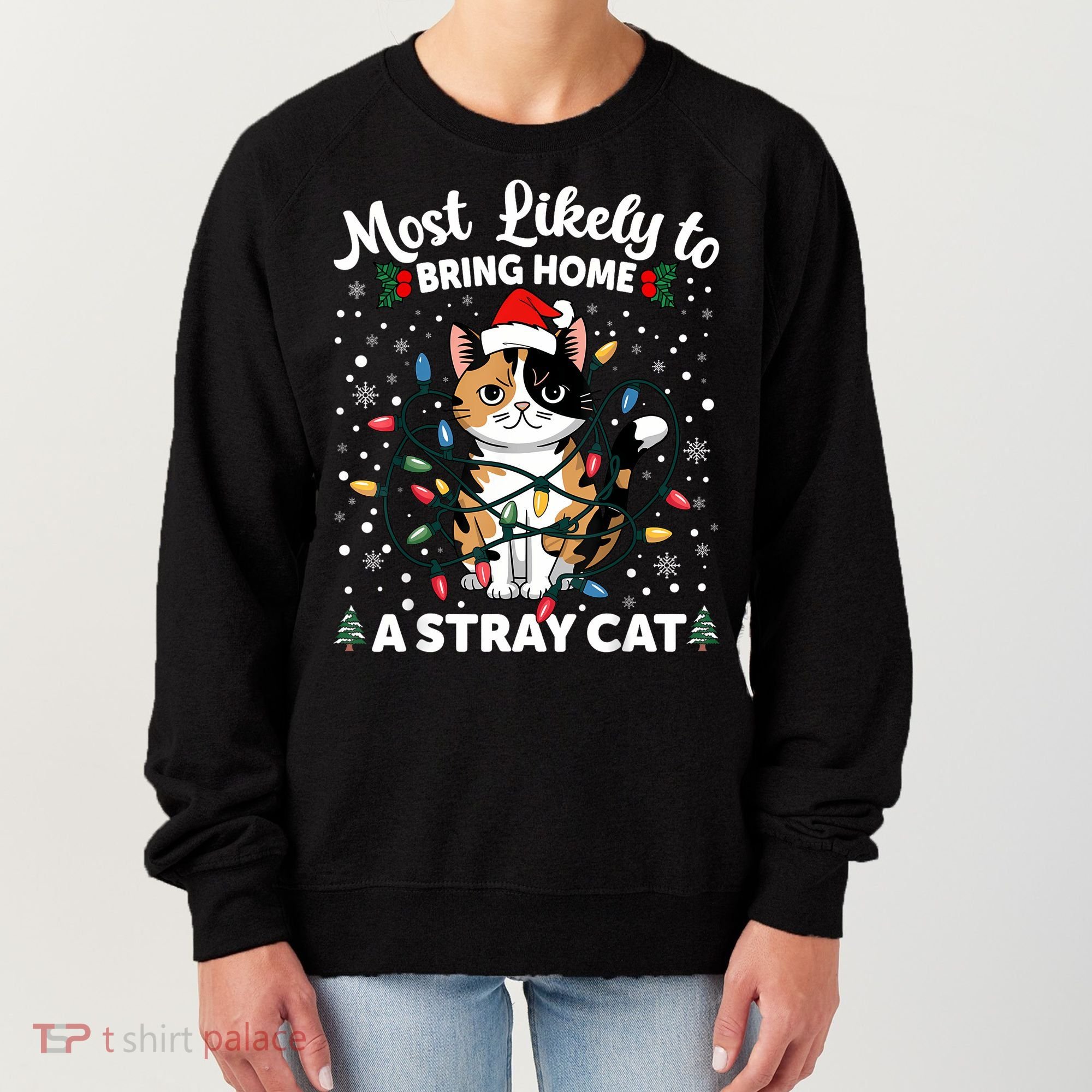 Most Likely To Bring Home A Stray Cat Matching Christmas Women's Sweatshirt