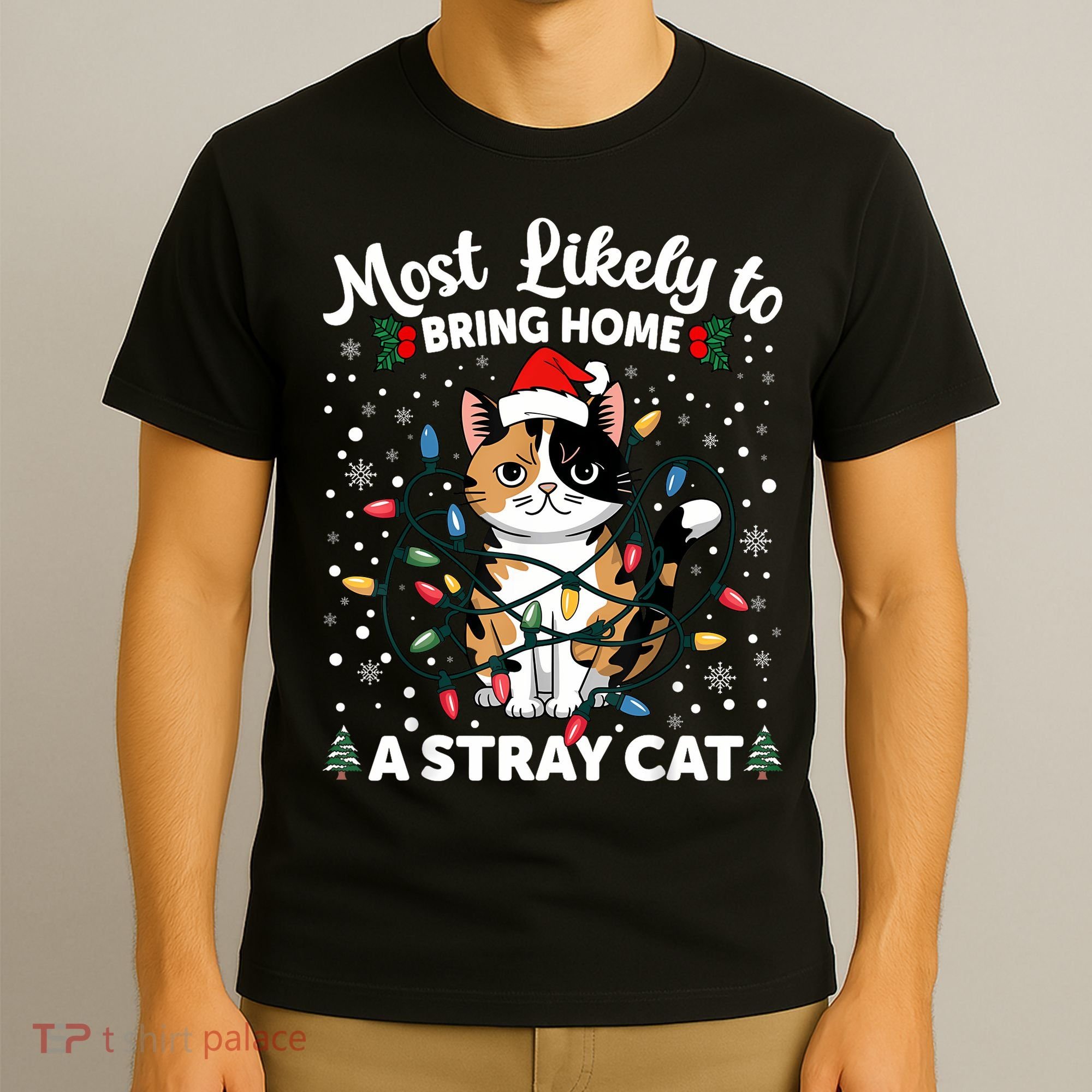Most Likely To Bring Home A Stray Cat Matching Christmas T-Shirt