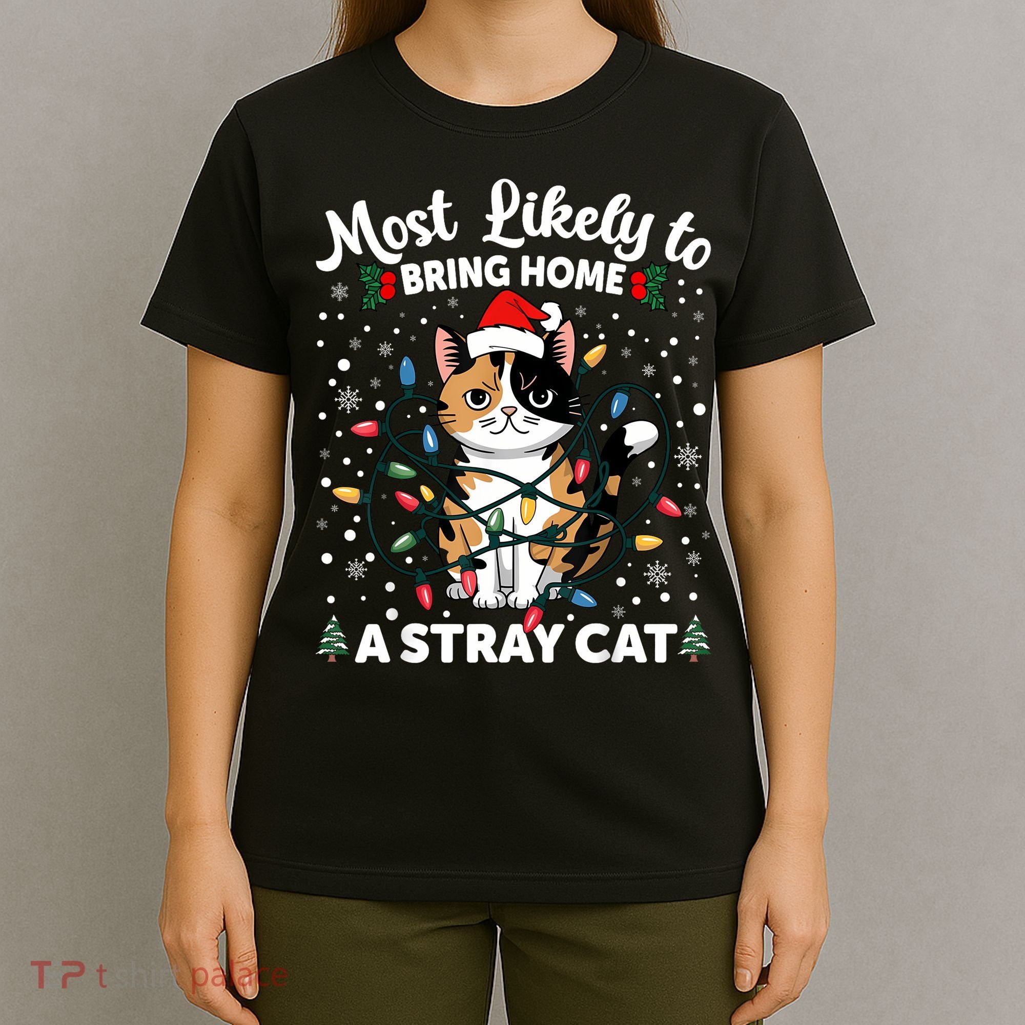 Most Likely To Bring Home A Stray Cat Matching Christmas T-Shirt
