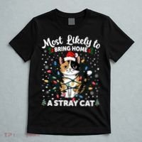 Most Likely To Bring Home A Stray Cat Matching Christmas T-Shirt thumb 5