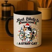 Most Likely To Bring Home A Stray Cat Matching Christmas Coffee Mug thumb 4