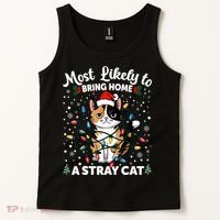 Most Likely To Bring Home A Stray Cat Matching Christmas Tank Top thumb 2