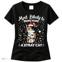 Most Likely To Bring Home A Stray Cat Matching Christmas Women's T-Shirt thumb 0