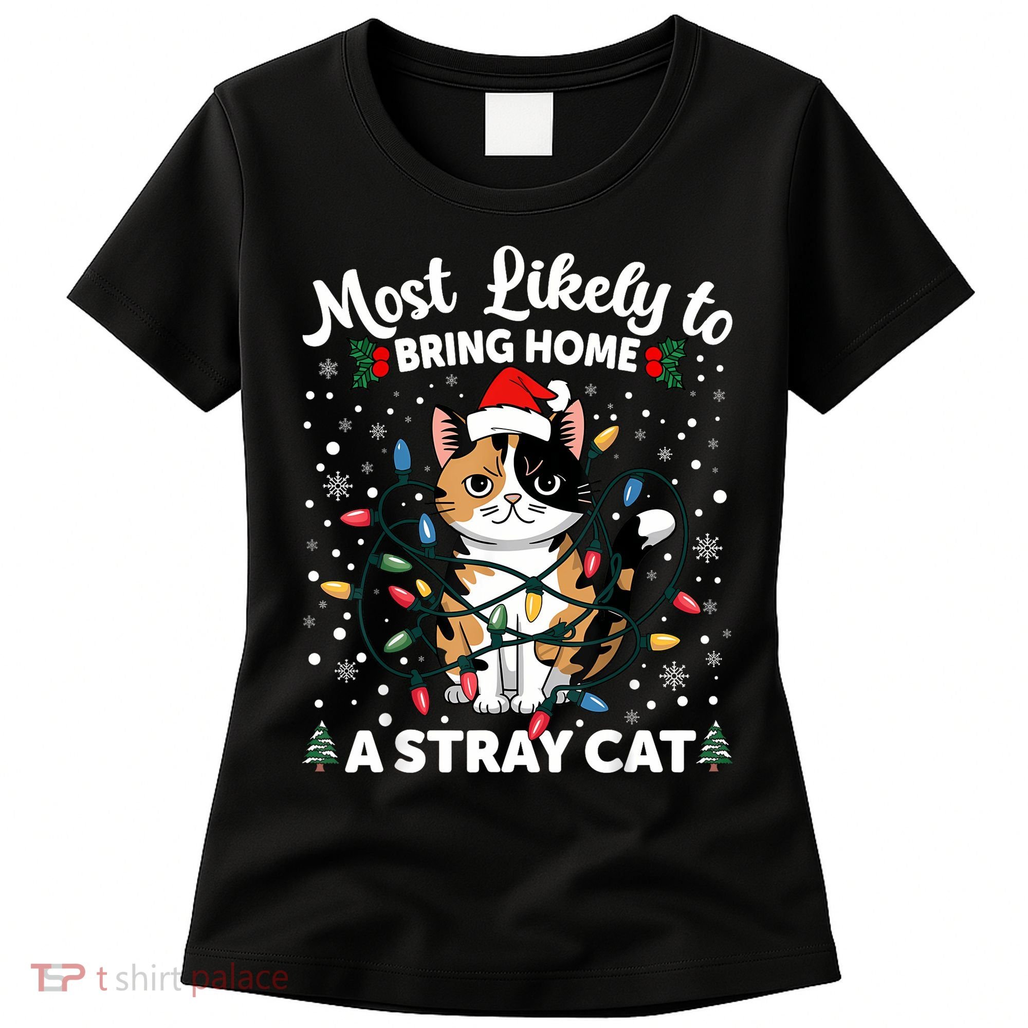 Most Likely To Bring Home A Stray Cat Matching Christmas Women's T-Shirt