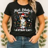 Most Likely To Bring Home A Stray Cat Matching Christmas Women's T-Shirt thumb 2