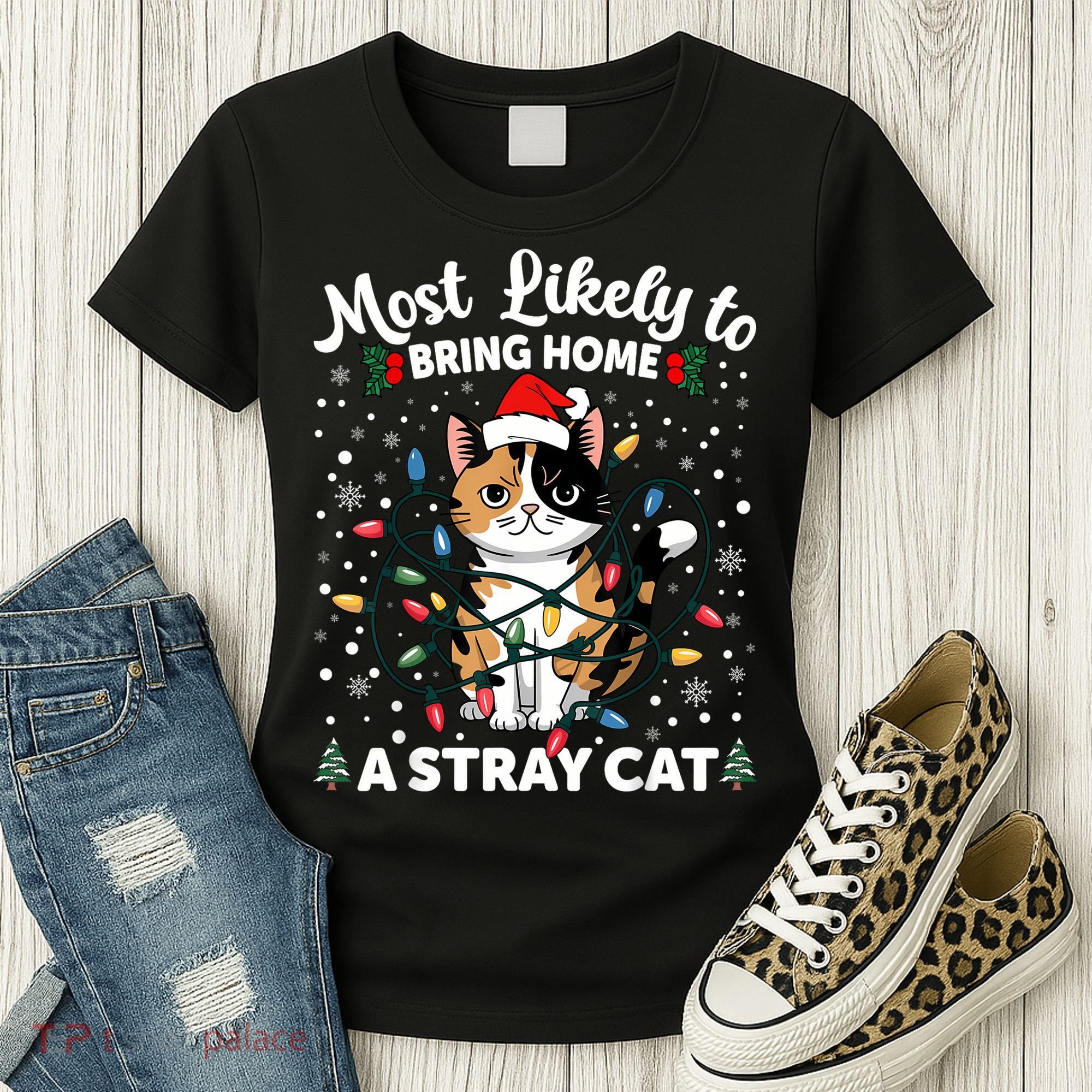 Most Likely To Bring Home A Stray Cat Matching Christmas Women's T-Shirt