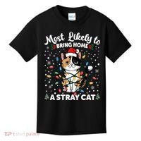 Most Likely To Bring Home A Stray Cat Matching Christmas Kids T-Shirt thumb 0