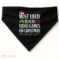 Most Likely To Play Video Games On Christmas Xmas Lights  USA-Made Doggie Bandana thumb 0