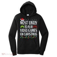 Most Likely To Play Video Games On Christmas Xmas Lights  Women's Hoodie thumb 0