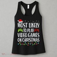 Most Likely To Play Video Games On Christmas Xmas Lights  Women's Tank Top thumb 3