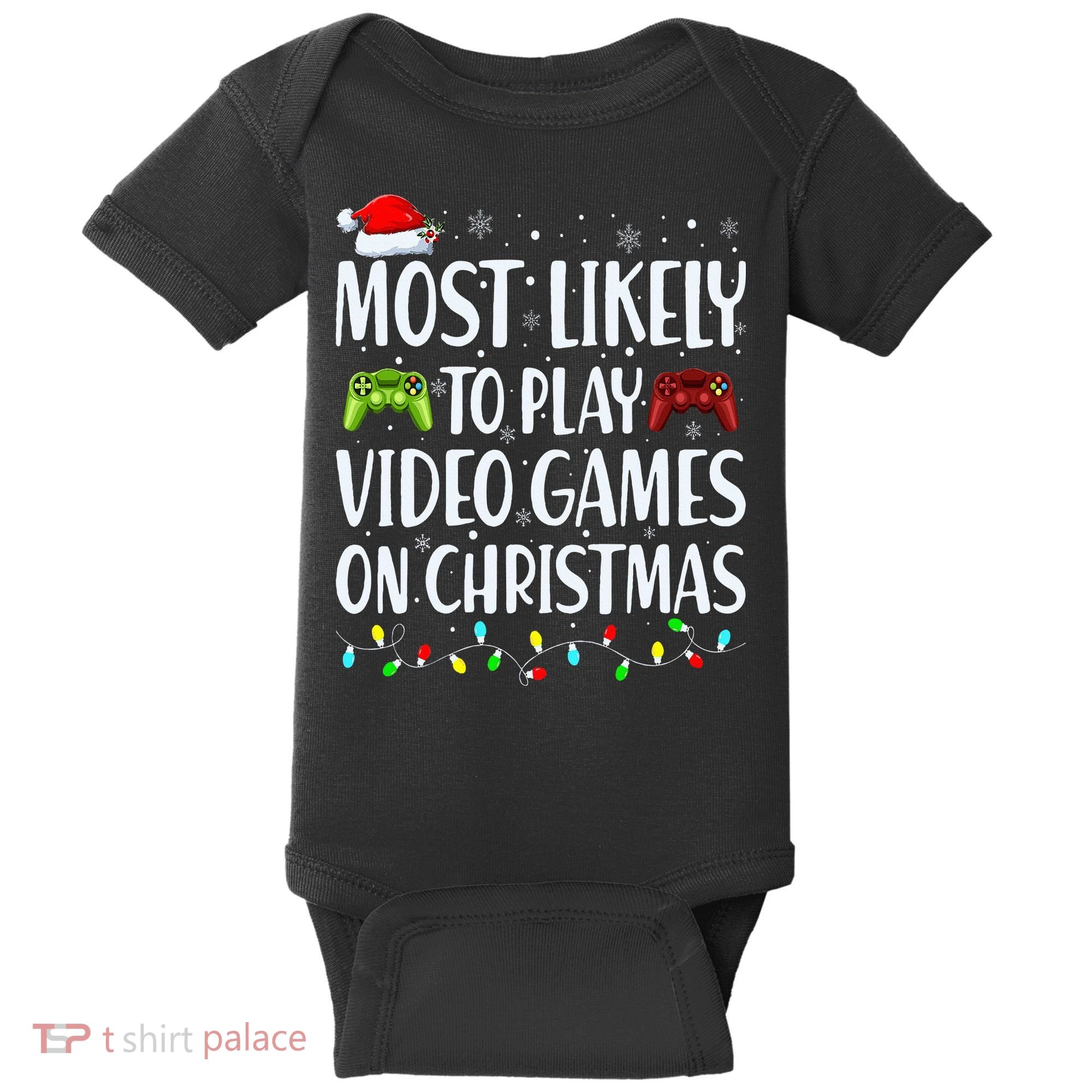 Most Likely To Play Video Games On Christmas Xmas Lights  Baby Bodysuit